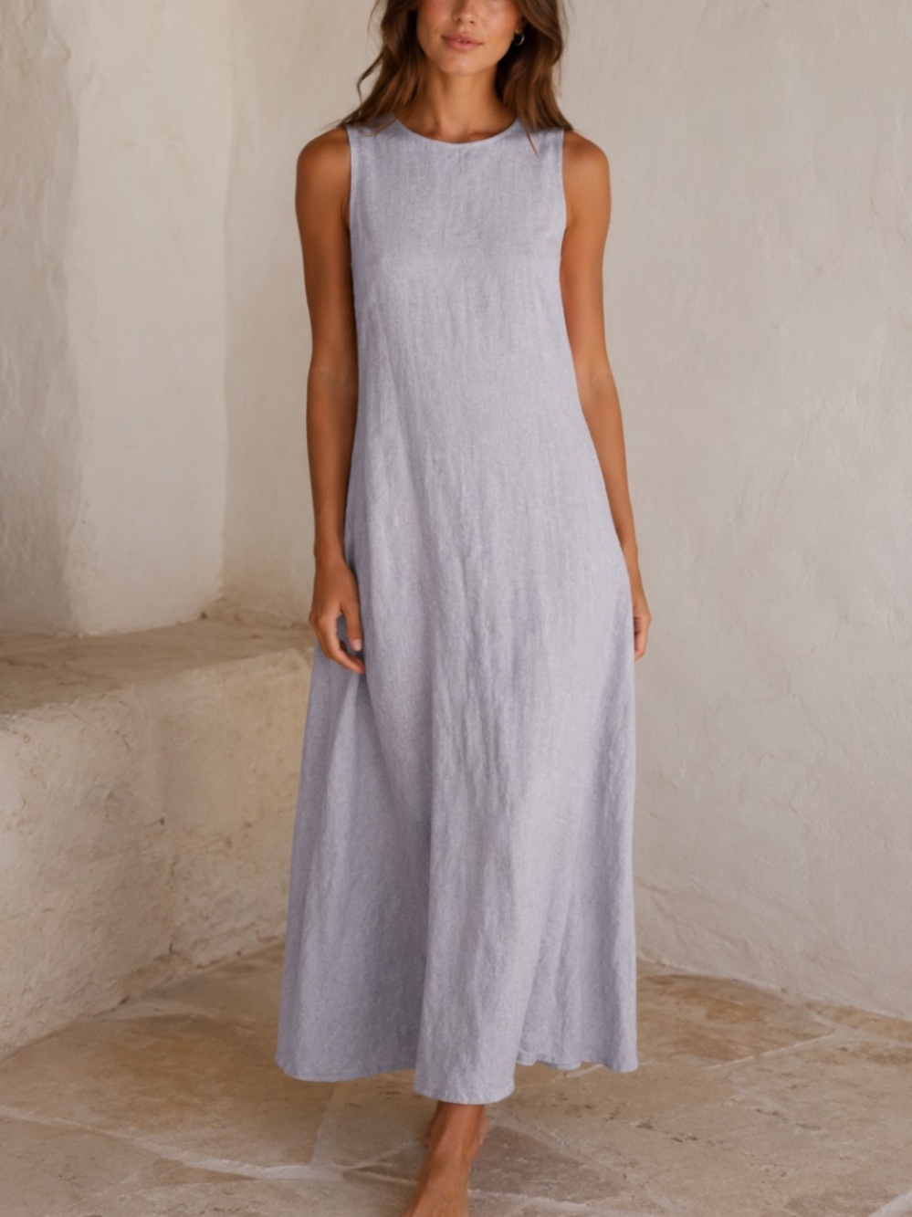 Rare flax maxi linen dress light blue summer fall pocket casual vtg coastal $200 - Picture 1 of 14